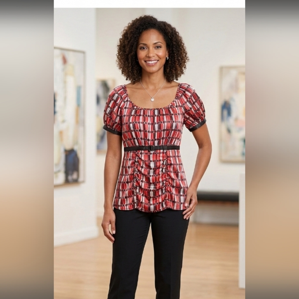 Venezia Red and Black Patterned Blouse